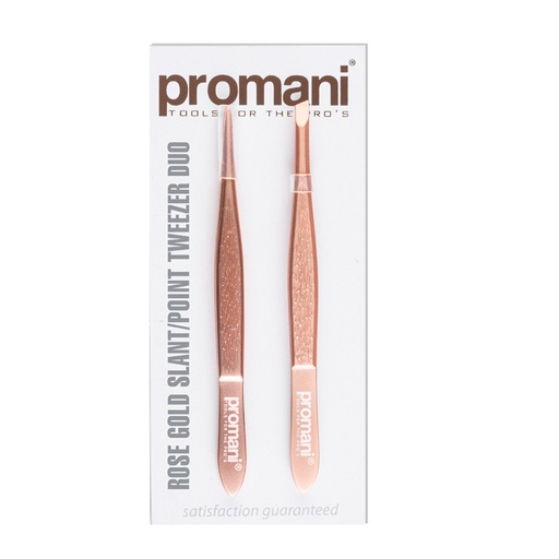 [PR-928] Promani Rose Gold Slant/ Point Tweezer Duo